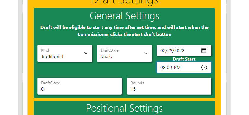 Customizable league settings